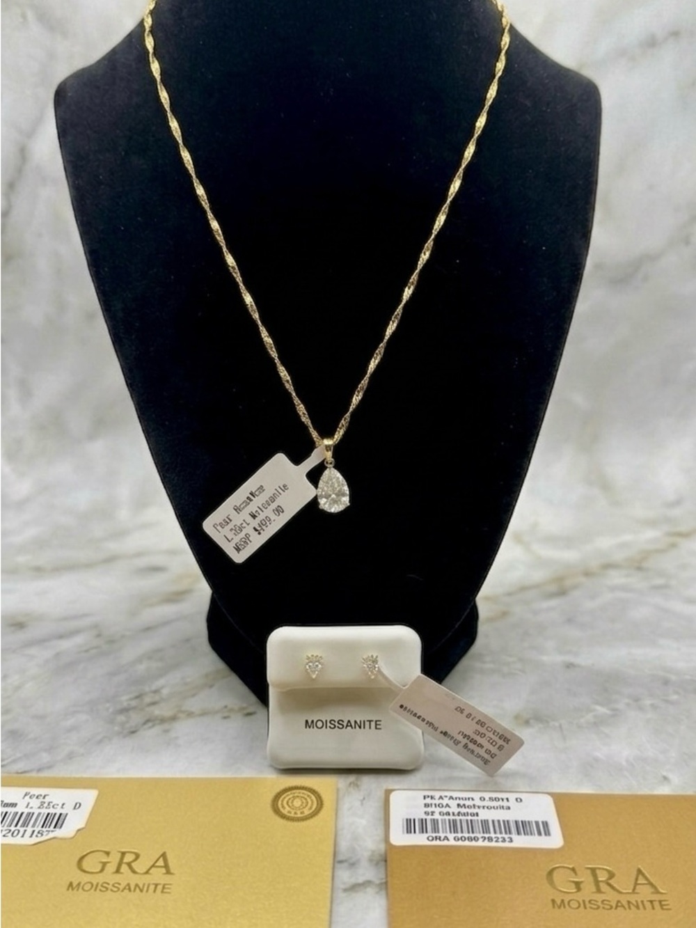 STUNNING Moissanite Pear Solitaire Set - Necklace & Earrings (Passed Tester!)
